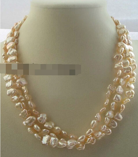 

ddh003736 3rows freshwater pearl reborn keshi pink necklace