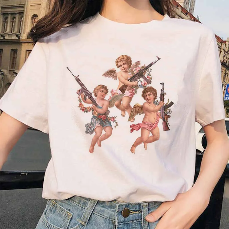 Angel Fashion Tees футболка Ullzang женская футболка с принтом Harajuku 90s Kawaii Одежда Футболка Топ летний Vogue grunge women ulzzang - Цвет: 4904