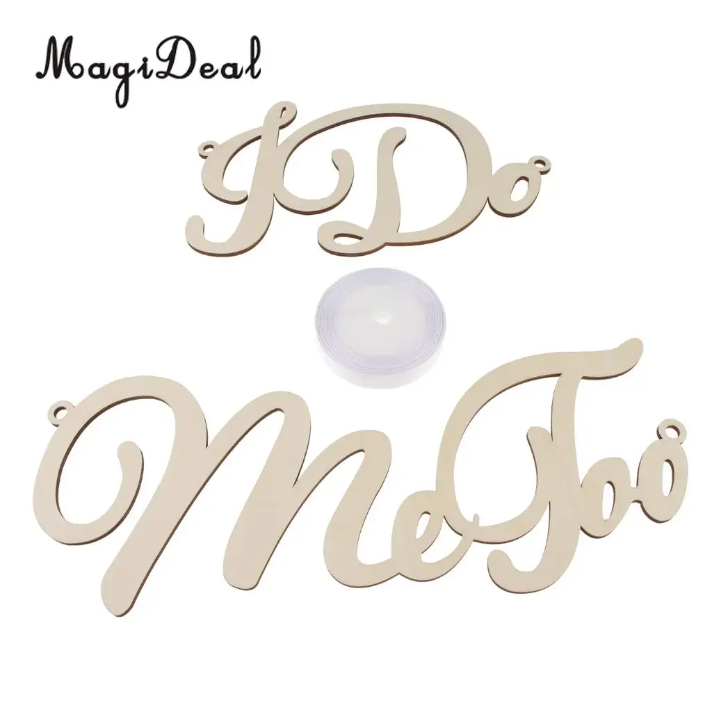 2pcs I do Me Too Leaves Wooden Hanging Decor Chair Banner Sign Wedding Ceremony Reception Supplier Photo Prop