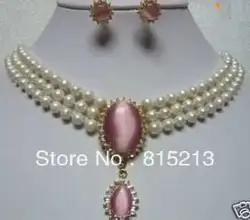 Ddh0497 8 ювелирные изделия жемчуг розовый опал серьги ожерелья