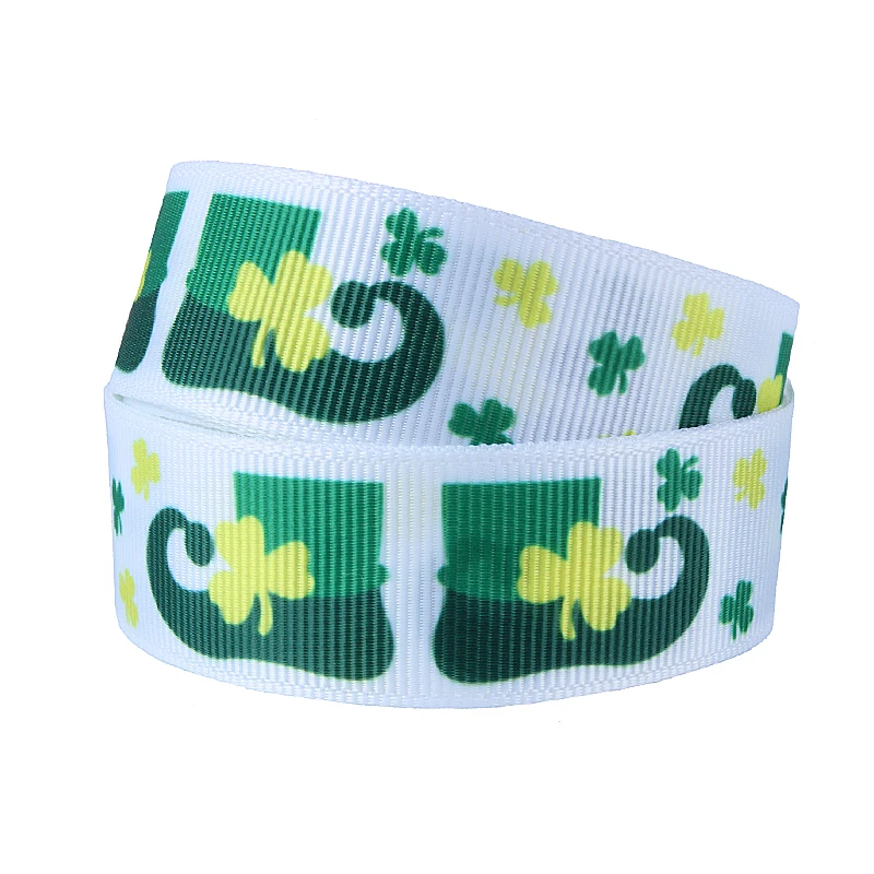 (50Y/lot) New floral with green stripe printing grosgrain ribbons in