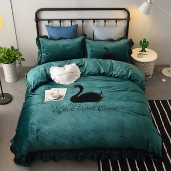 

Swan pattern Bedding Set Queen King Size Soft velvet fabric Bedlinens Duvet Cover Set Flat Sheet Pillow Cases Bedding Set