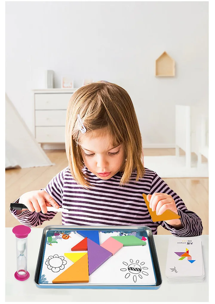Деревянные магнитные 3D Tangram головоломки игра письма доска для рисования песочные часы обучения Обучающие монтессори игрушка подарок для детей