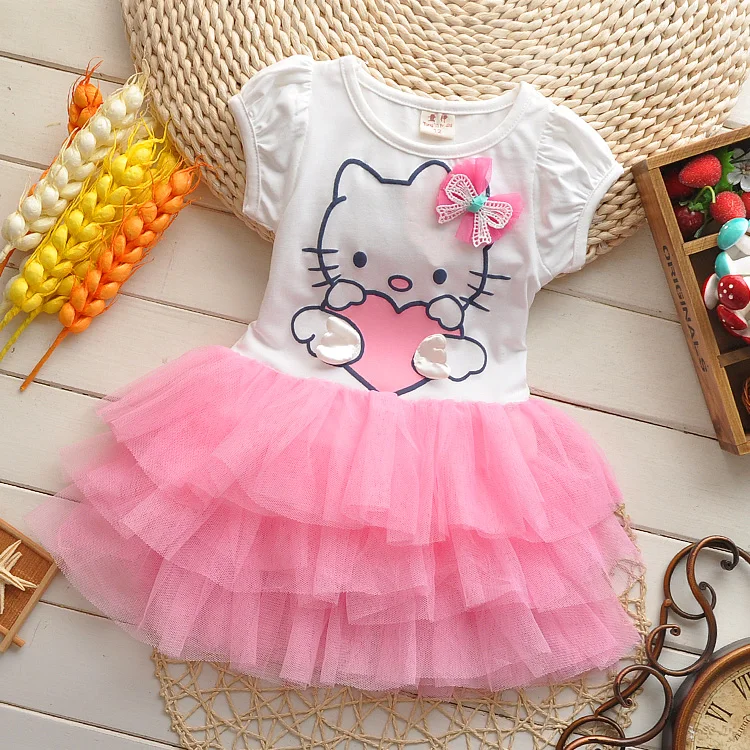 

BibiCola hello kitty dress girls short sleeve dress summer lovely baby girl clothes