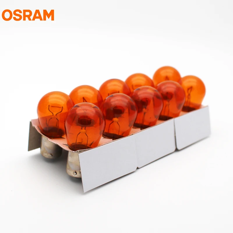 

10pcs OSRAM 7506Y PY21W S25 BA15s 12V 21W Amber Original Line Metal Bases Yellow Turn Signal Lamps Brake Light OEM Auto Bulb