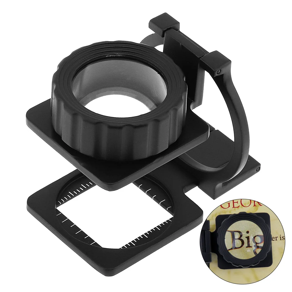 

20X 28mm Portable Mini Tri-Folding Scale Magnifier Detection Desktop Magnifying Glass Zinc Alloy Foldable Optical Lens Tool