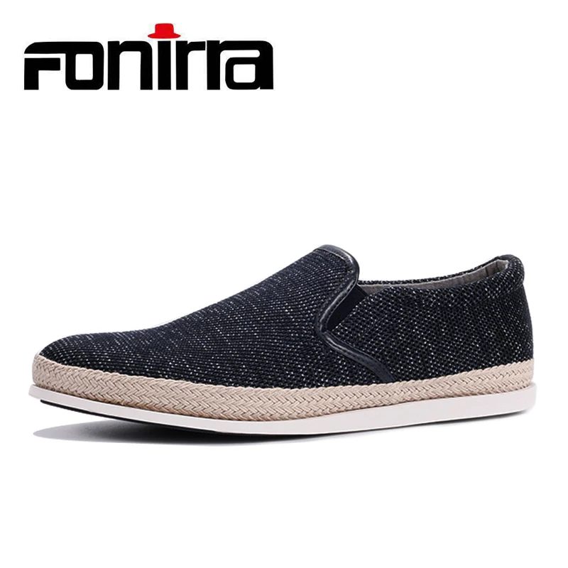 

FONIRRA Canvas Shoes Men Breathable Casual Shoes Solid Comfortable Espadrilles Slip On Soft Flats Loafers Boat Shoes 411