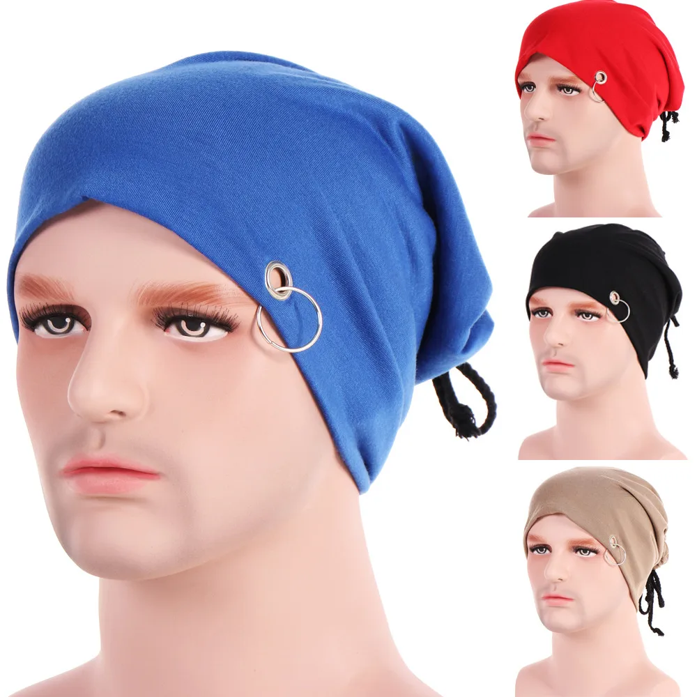 

charm and attractive Men And Women Pure Color Lron Ring Stretch Turban Hat Hip-Hop Scarf Heap Hats Summer korean gift