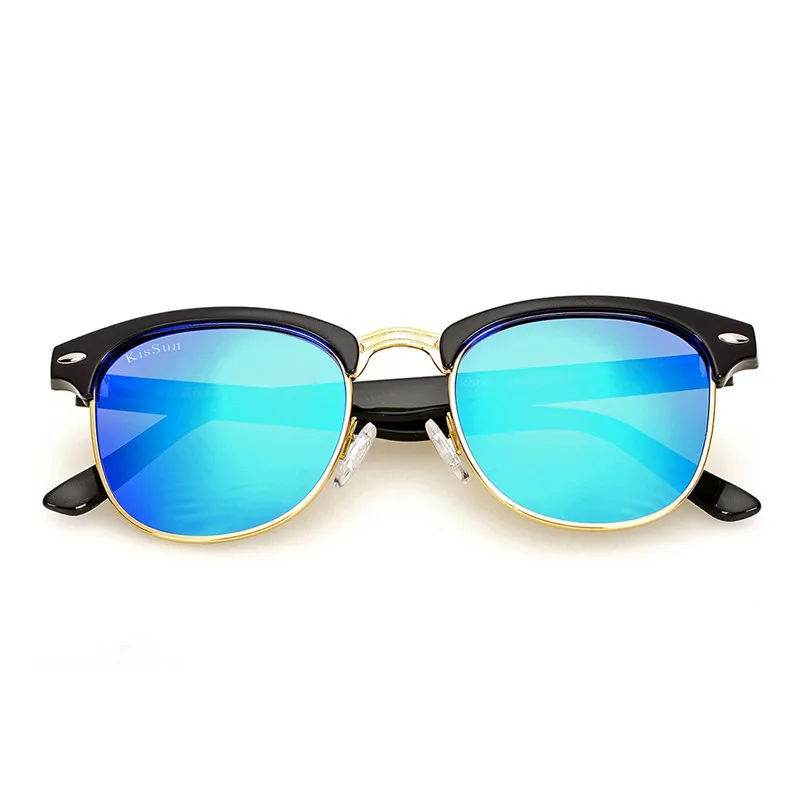 UV400 зеркальные красный луч защиты Sunglass Для женщин зеркало поляризованные очки полу-оправы солнцезащитных очков для Для женщин очки коричневый бренд - Цвет линз: Blue