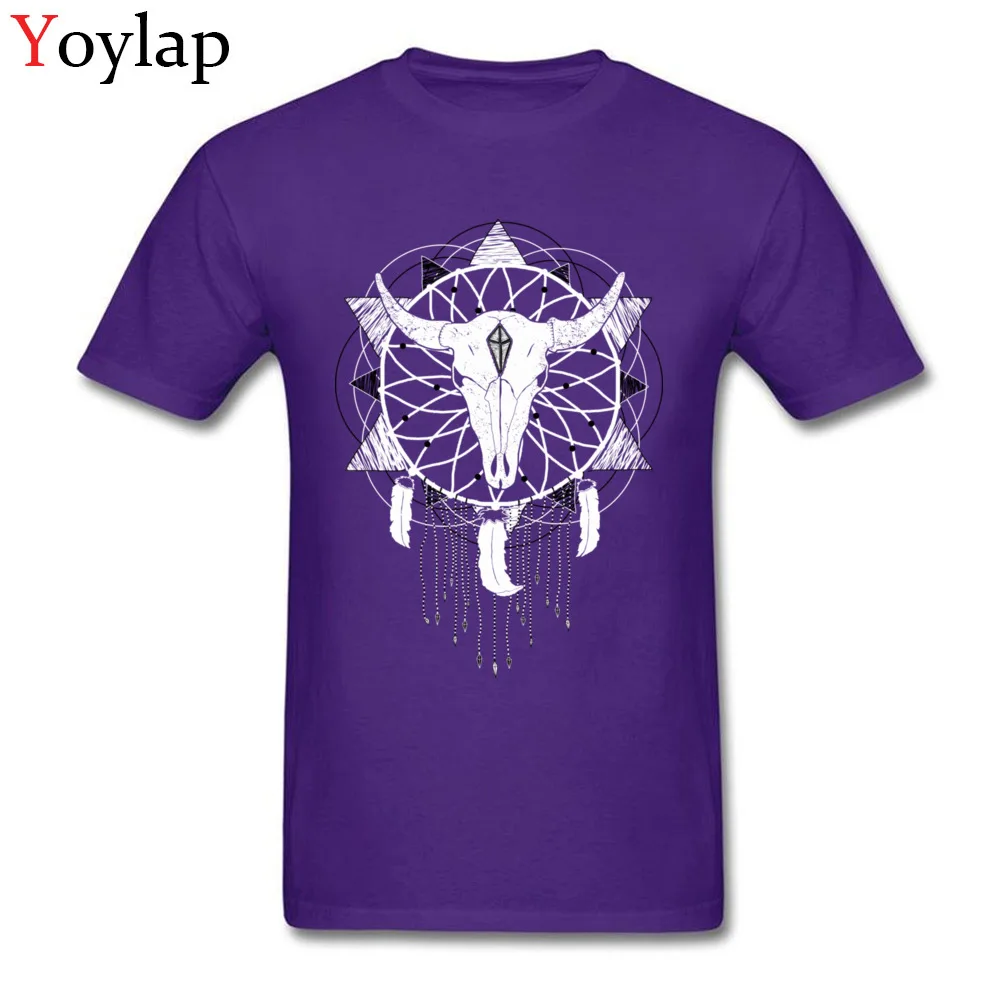 Funny Casual Tops Shirt Crew Neck Summer 100% Cotton Short Sleeve T-Shirt for Men Dreamcatcher Printed On Tee-Shirts purple
