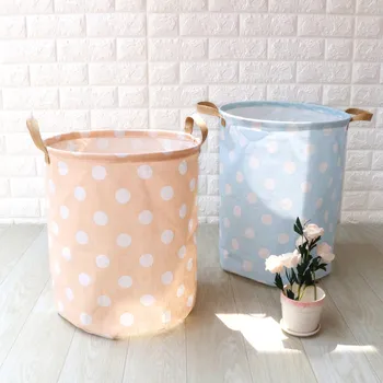 

Pink Dot Laundry Hamper Bag Cartoon Lovely Clothes Storage Baskets Home Clothes Barrel Bags Kids Toy Blue Storage Laundry Basket