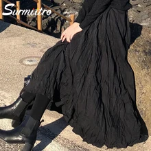 Surmiitro, черная плиссированная юбка, женская, весна-лето, модная, повседневная, высокая талия, Однотонная юбка, женская, трапециевидная, солнцезащитная, школьная юбка