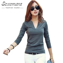 2017 solid 14 colors V-Neck Blouses Sexy Slim Knitted Long Sleeve Chemise Femme Korean Tops for Women clothing Shirt Top Blouse