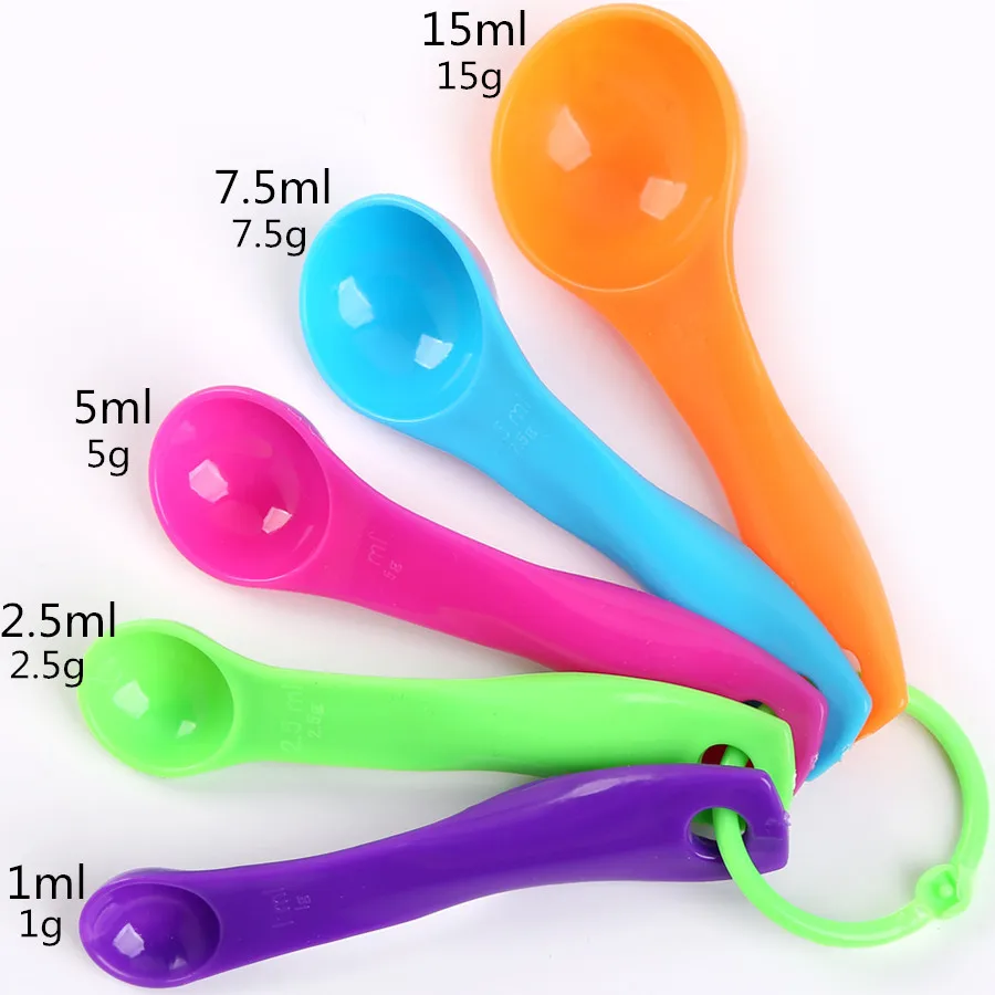 5pc Candy Color Kitchen Plastic Measuring Spoon Cake Baking Utensil Set
