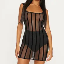 Женский летний купальник бикини Cover Up Сетчатое облегающее платье в полоску, мини-платье, сарафан