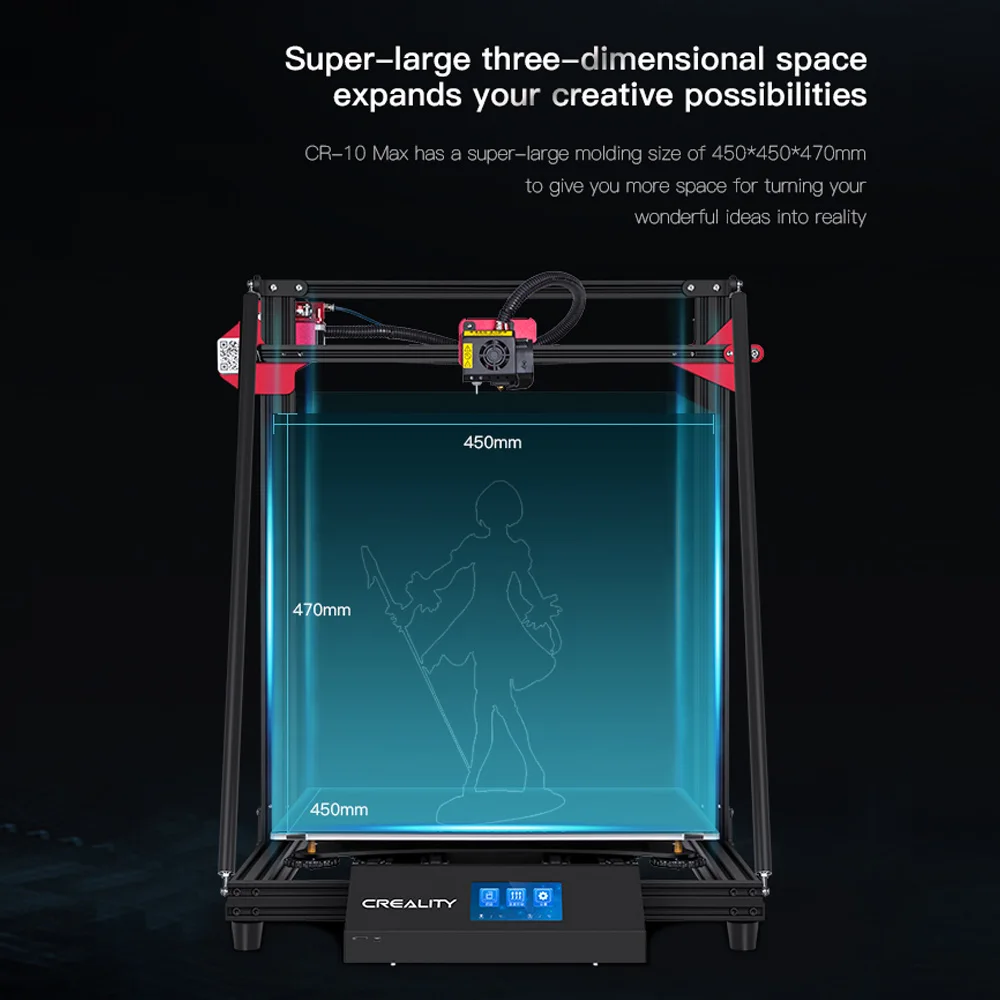 Новейший Creality 3D CR-10 Max 3d принтер, большой 3d принтер 450*450*470 мм, автоматическое выравнивание, печать с сенсорным экраном, 8 ГБ, TF карта