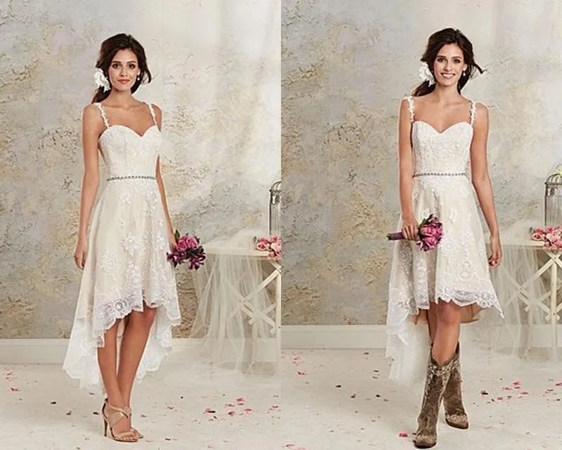 Короткие свадебные платья ассиметричные Свадебные Платья страна Свадебные Спагетти ремни vestidos de novia невесты одежда с поясом