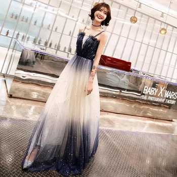 

Navy Blue Sequins Chinese Oriental Wedding Female Off Shoulder Cheongsam Vintage Evening Dress Elegant Celebrity Banquet Dresses
