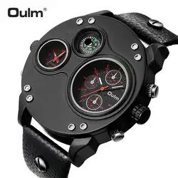 OULM Модные Спортивные часы для мужчин кварцевые часы 2 Часовой пояс дисплей черный кожаный ремешок Chic дизайн s часы лучший бренд класса люкс
