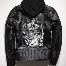 Крутая брендовая мужская стильная кожаная куртка с черепом европейского размера плюс Мужская мотоциклетная байкерская куртка из натуральной кожи