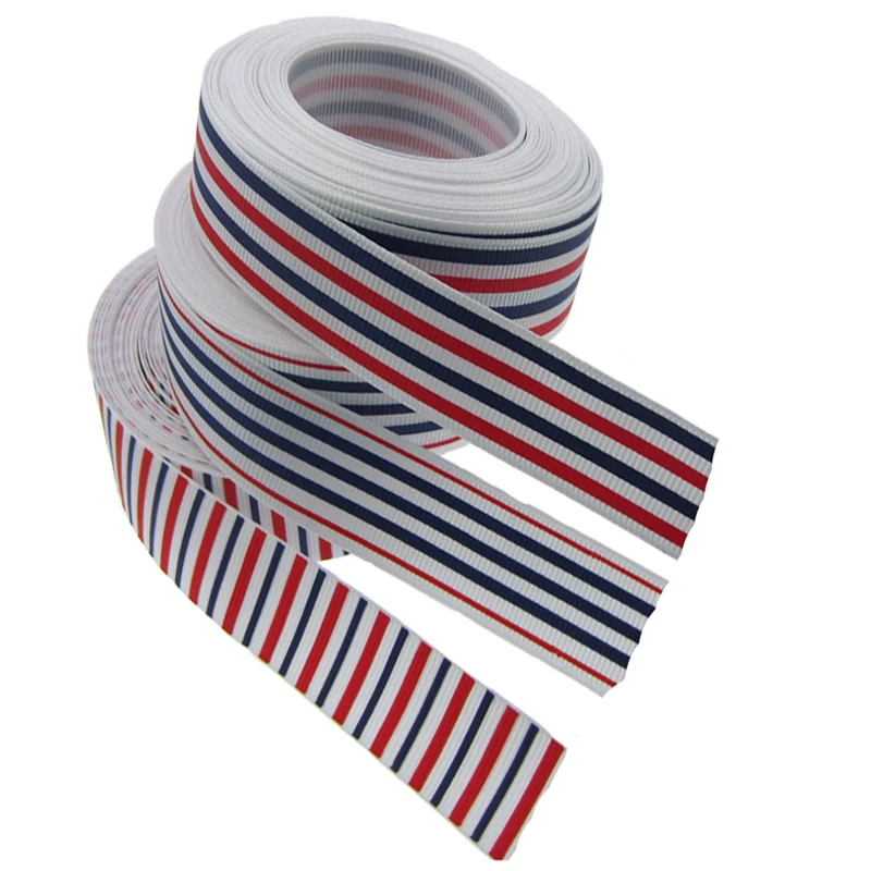 

5 Yards 1" printed red navy blue stripe grosgrain ribbons craft wrapping christmas ribbon accessory 25mm choose