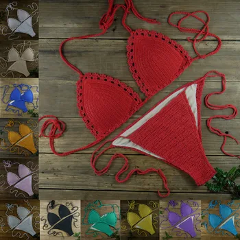 

13 Color Women's Swimwear Push up Swimsuit Handmade Crochet Bikini Sets Lining Swim Trunks