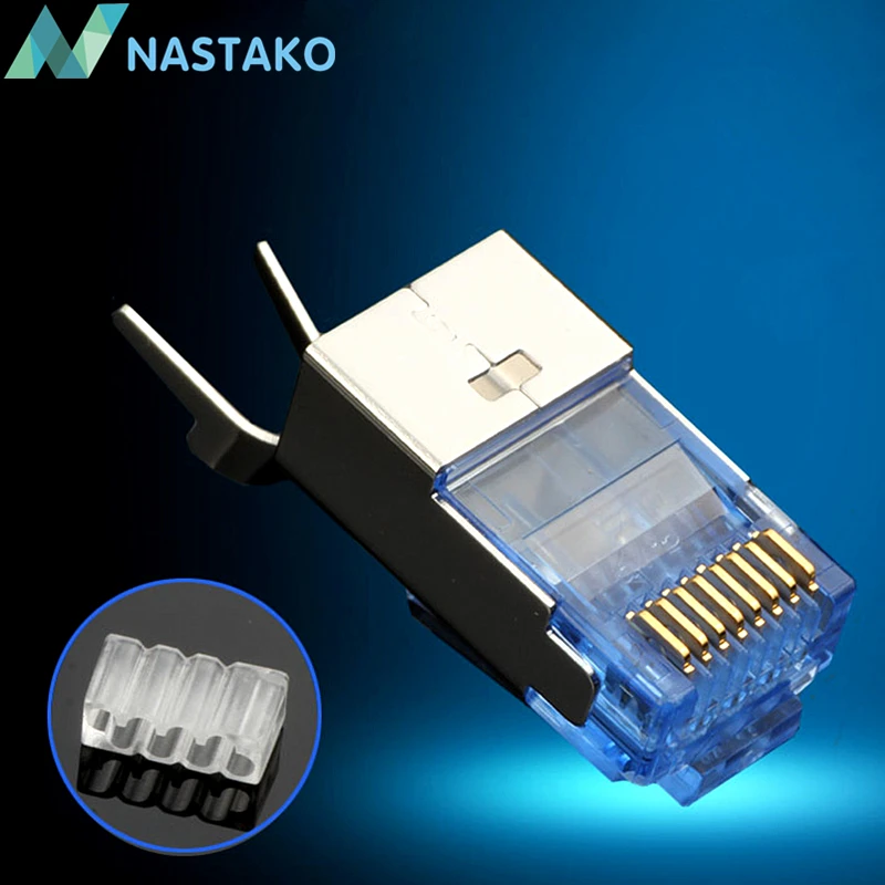 NASTAKO 10/50PCS Cat7 RJ45 Connector Cat 7 Crystal Plug Shielded FTP RJ45 Modular Connectors