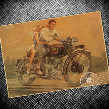 

Retro Route 66 motorcycle picture Vintage poster old print picture old photo bar cafe antique wall sticker decor 42x30cm