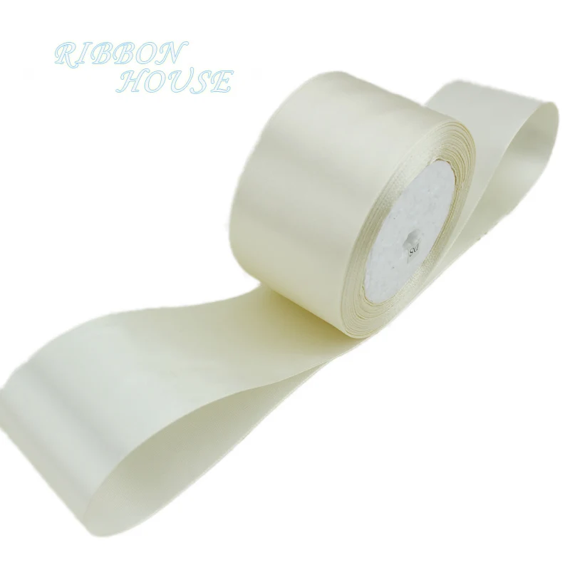Cream White Single face satin ribbon webbing decoration gift Christmas ribbons 25 yards/roll 2" (50mm)