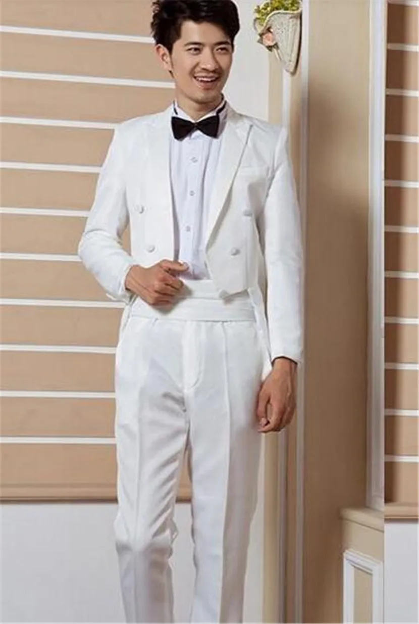 

2018 Male formal White and Black wedding dress bridegroom tuxedo loading Custom made ( jacket+Pants+tie)