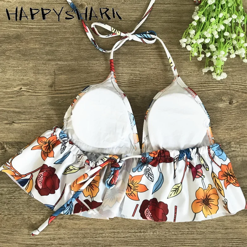 Бикини HAPPYSHARK с цветочным рисунком и оборками 2019 женский купальник в полоску