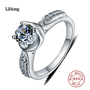 

100% 92 sterling silver ring Round CZ Diamant Engagement Ring Solid 925 Sterling Silver Wedding Rings For Women Stamp S925