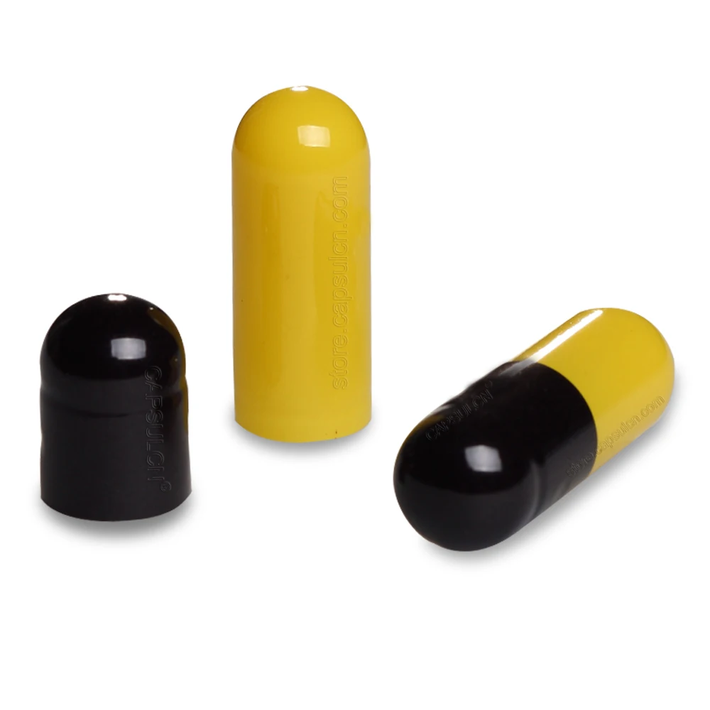 

Size 00 Dark & Yellow Colored (5000 Pieces / Carton) Empty Gelatin Separated Capsules For Manual Capsule Filling Machine