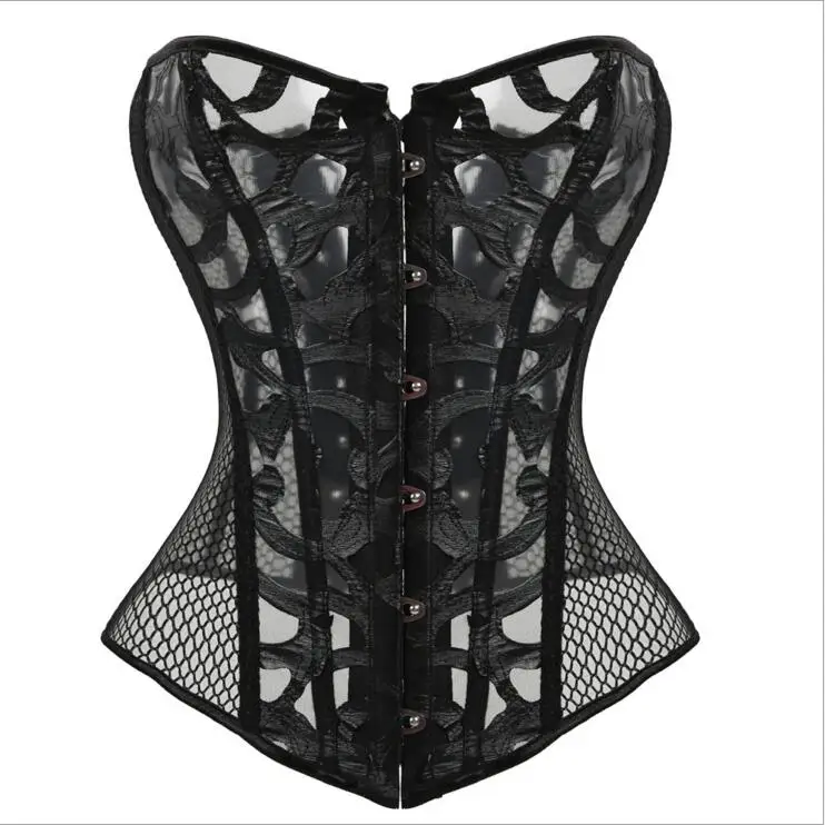 

30pcs/lot Sexy Women Burlesque Costume Mesh Printing Spiral steel boned Corset Steampunk Gothic Bustier Waist Cincher