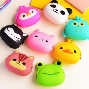 

Hot Cute Cartoon Animal Wallets Rubber Purse Bag Silicone Round Coin Purse Wallet Card Rubber Key Phone Frog Design Bag Pouch