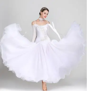 Стандартные платья для бальных танцев для женщин дизайн Вальс танцевальная юбка для взрослых 7 цветов вальс бальное платье для соревнований - Цвет: Белый