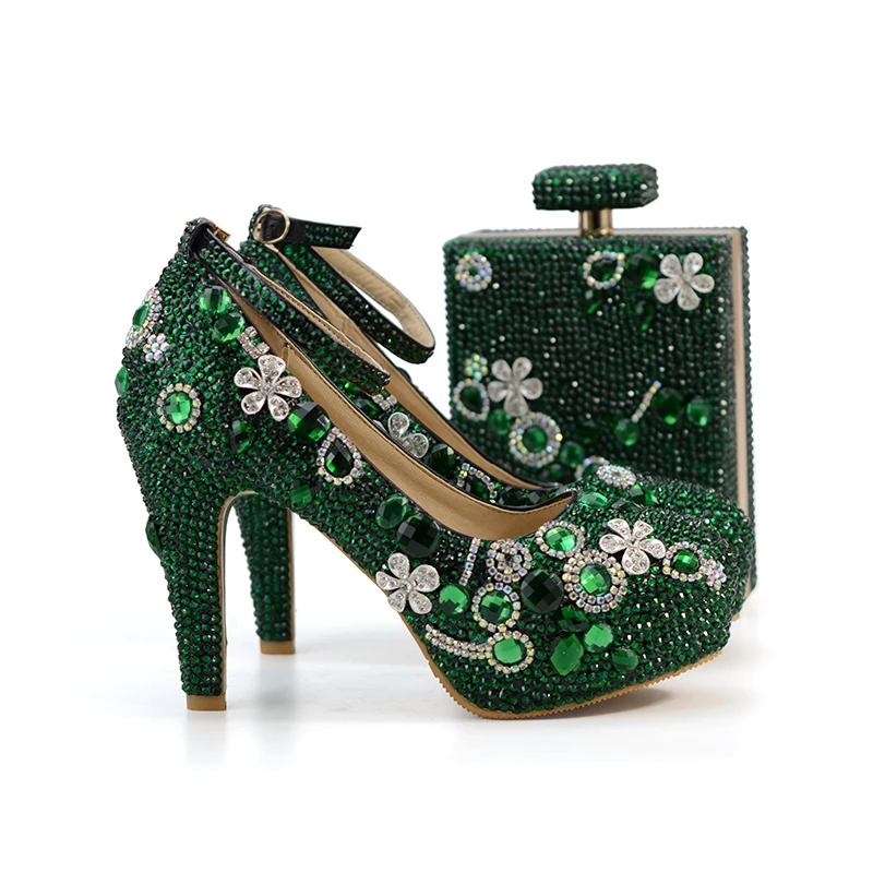 Zapatos Green Tobillo Bag Con Grueso 2018 Moda Hecho Esmeralda With Bolso Correa Rhinestone Tacón De Prom Verde 10cm A Purs Mano Juego Partido Boda URUqwp0g