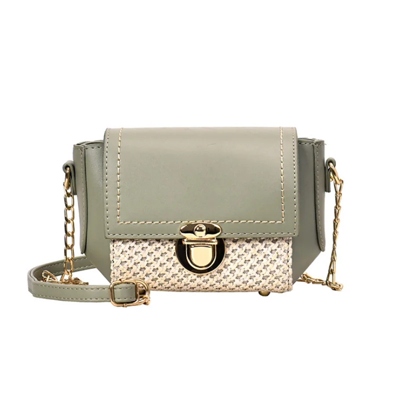 

Straw Woven Women Bag Summer Beach Trapeze Small Chain Handbag Ladies Shoulder Crossbody Messenger