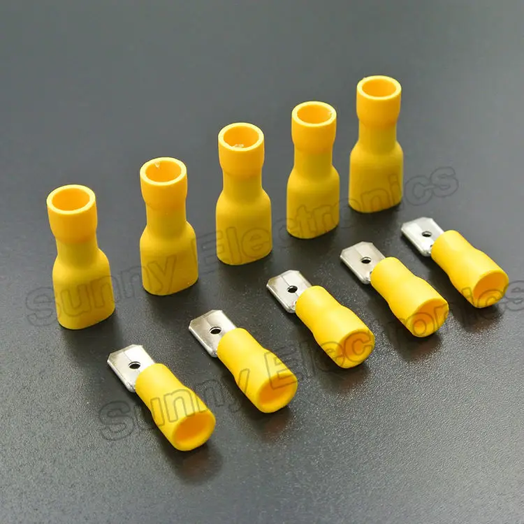 Yellow Female Spade Terminals 6.3mm Insulated Wire Cable Copper Connector Crimp 