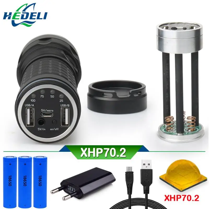 

XHP70 most powerful flashlight power bank CREE XHP70 long range hunting flashlight charge18650 usb torch waterproof lampe torche