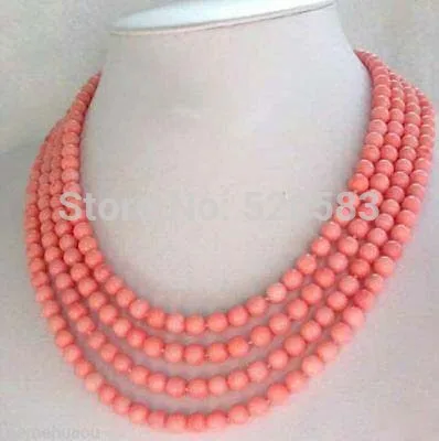 

Fashion jewelry 4 Strands 5mm Pink Coral Necklace 17-20