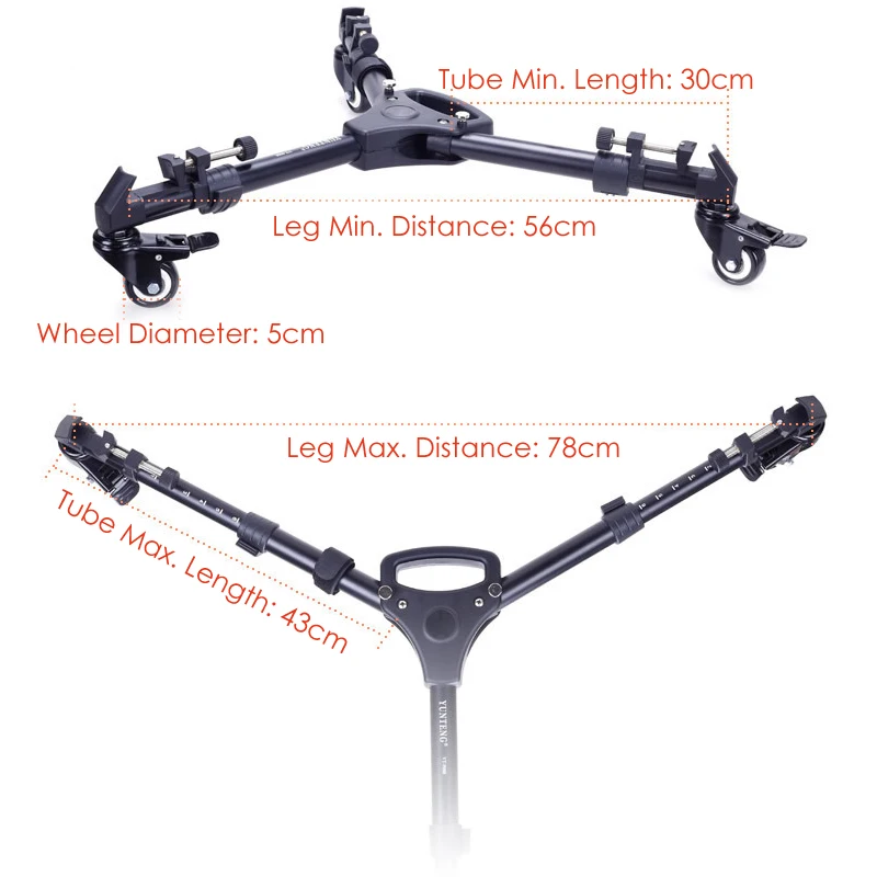 Yunteng 900 Профессиональная фотография алюминиевый 3 колеса шкив Универсальный складной DSLR камера штатив Долли база стенд Макс. Нагрузка 15 кг