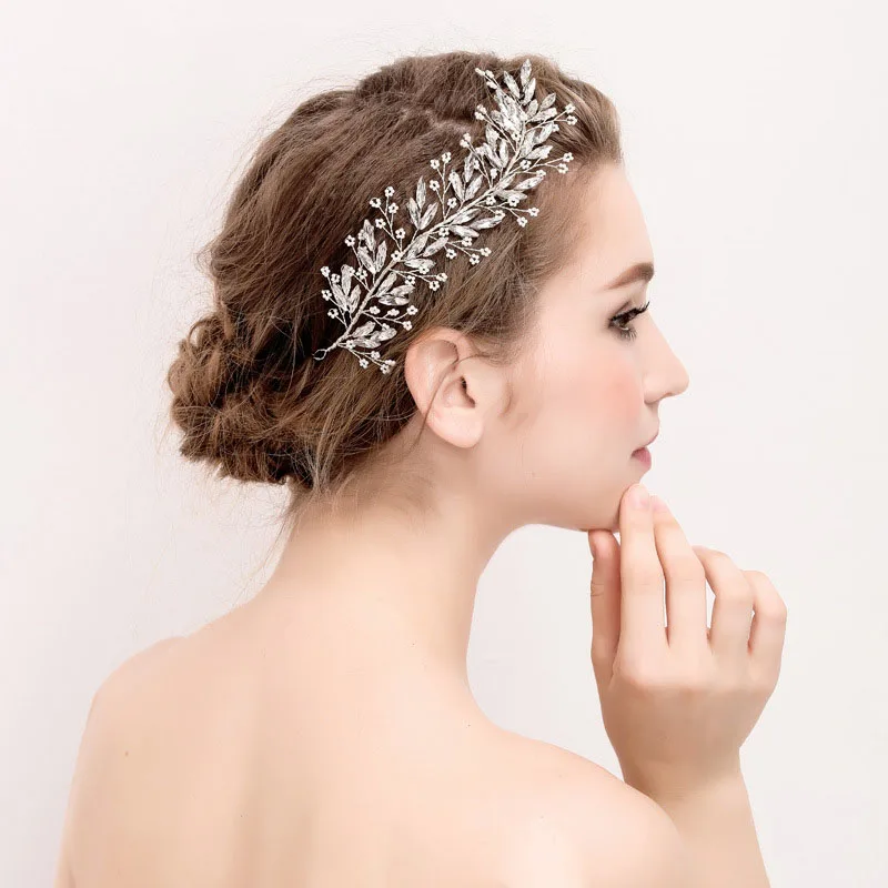SLBRIDAL ручной работы с серебряными кристаллы, стразы ветви дерева в форме свадебные головные уборы свадебное украшение для волос головная повязка, аксессуары для волос