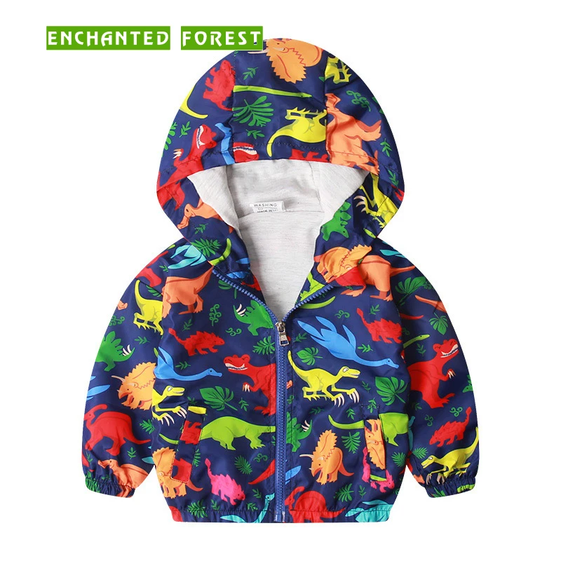 

Children's coats spring and autumn 100% cotton children's waterproof windbreaker printed cartoon hooded long-sleeved tops