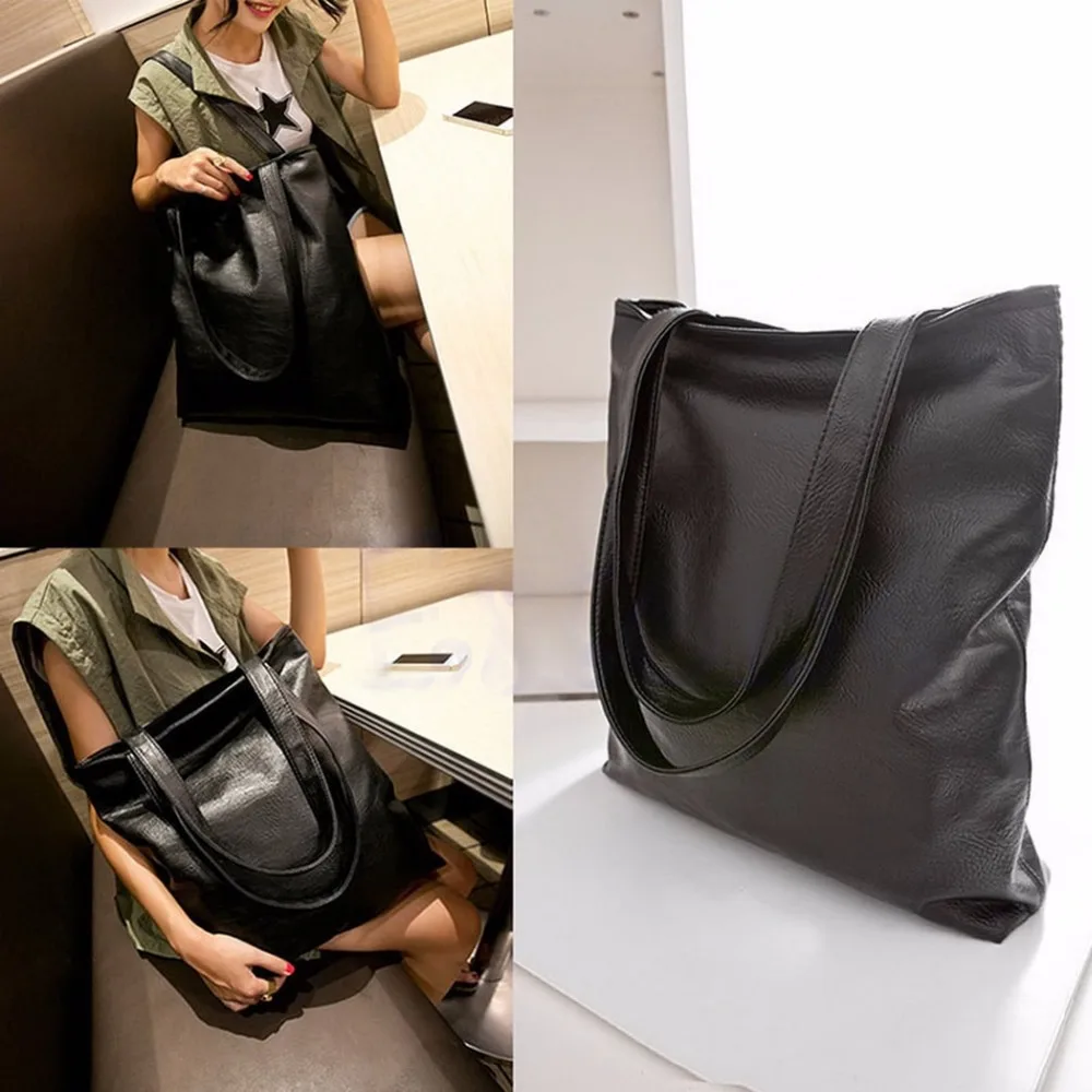 

New Fashion Women bag Synthetic Leather Solid Soft Shoulder Bag Tote Bag Casual Shopping Handbags sac a main
