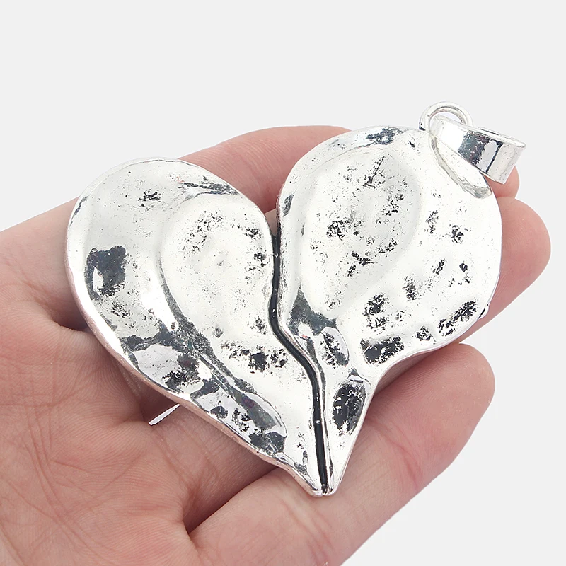 5pcs Large Antique Silver Tone Heart Shaped Charms Pendants For Jewelry