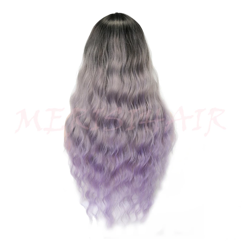 MERISI HAIR Long Wavy Gray Omber Purple Wigs For Women  Synthetic Hair  High Temperature Fiber Average Size1 (5)