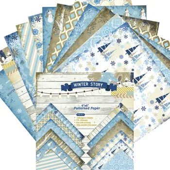 

DIY Scrapbooking Kit 6inches Designer Winter Story Christmas Snowflake Patterned Paper Collection 24Sheet Pads Background Papers