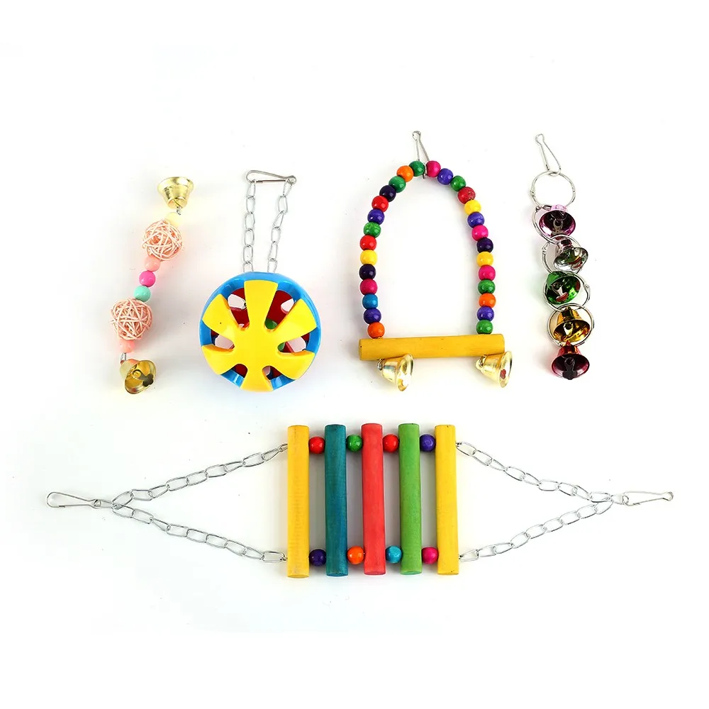 

5pcs Parrot Toy Bird Cage Swing Hammock Pet Bird Hanging Bell Hanging Toy Macaw Parrot Love Bird Finch Chew Toy Bird Supplies