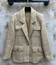 Hot Fashion tweed jackets coat 2019 spring autumn casual loose plaid blazers coat A363